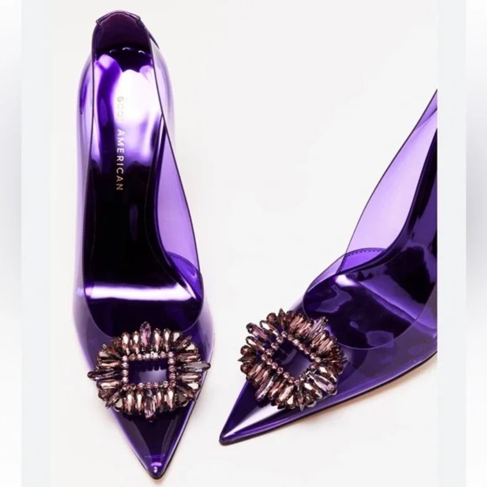 NEW IN BOX Good American Purple Cinderella Lucite Heels